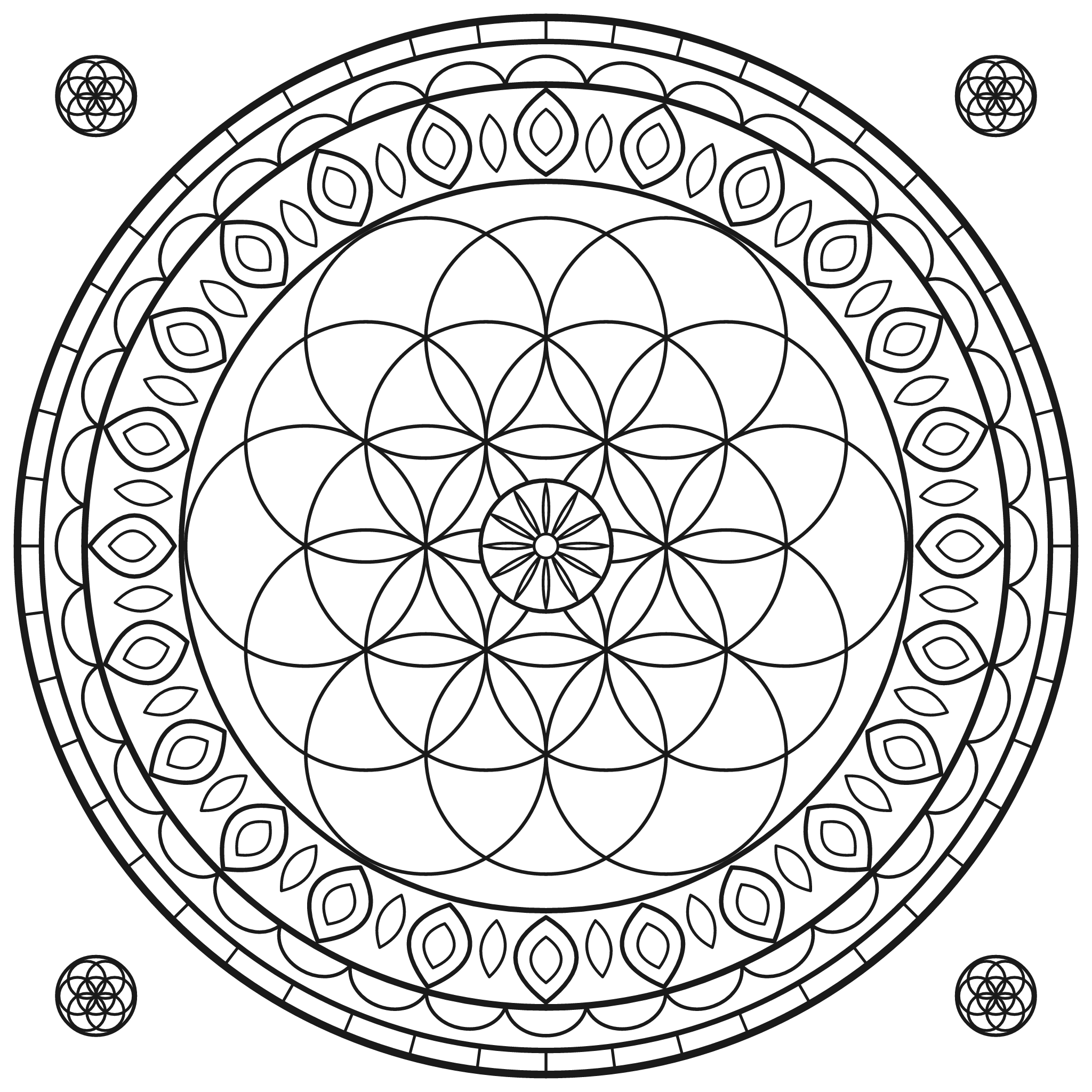 Flower of Life coloring page — printable black-and-white line art to color online