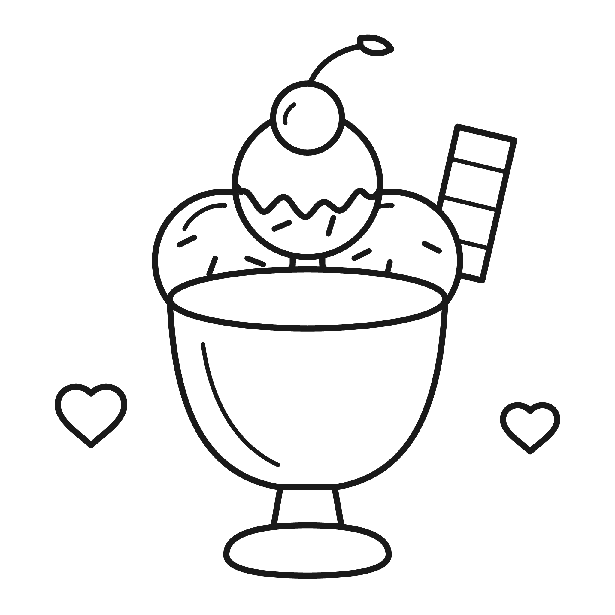 Ice Cream Sundae coloring page — printable black-and-white line art to color online