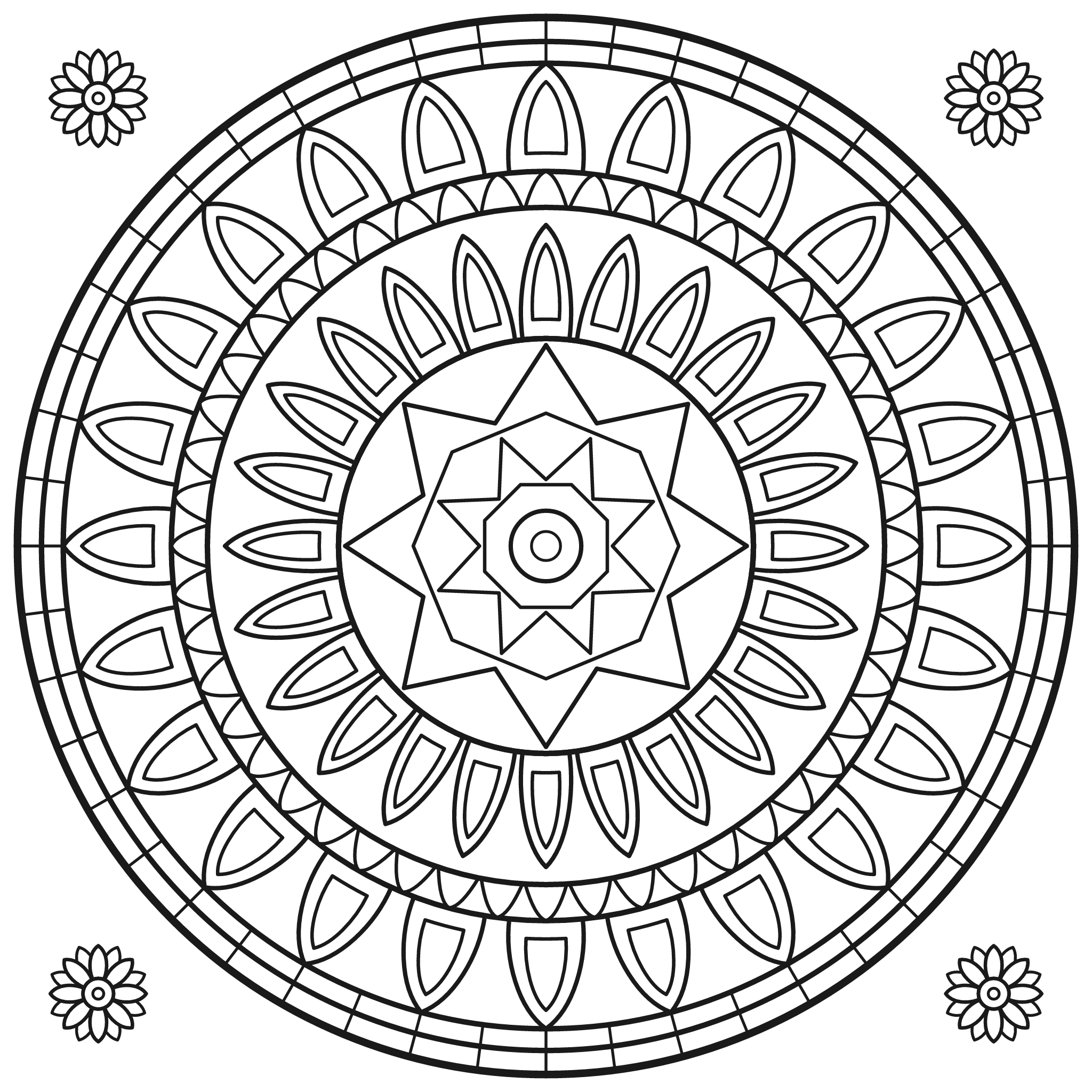 Lace Mandala coloring page — printable black-and-white line art to color online
