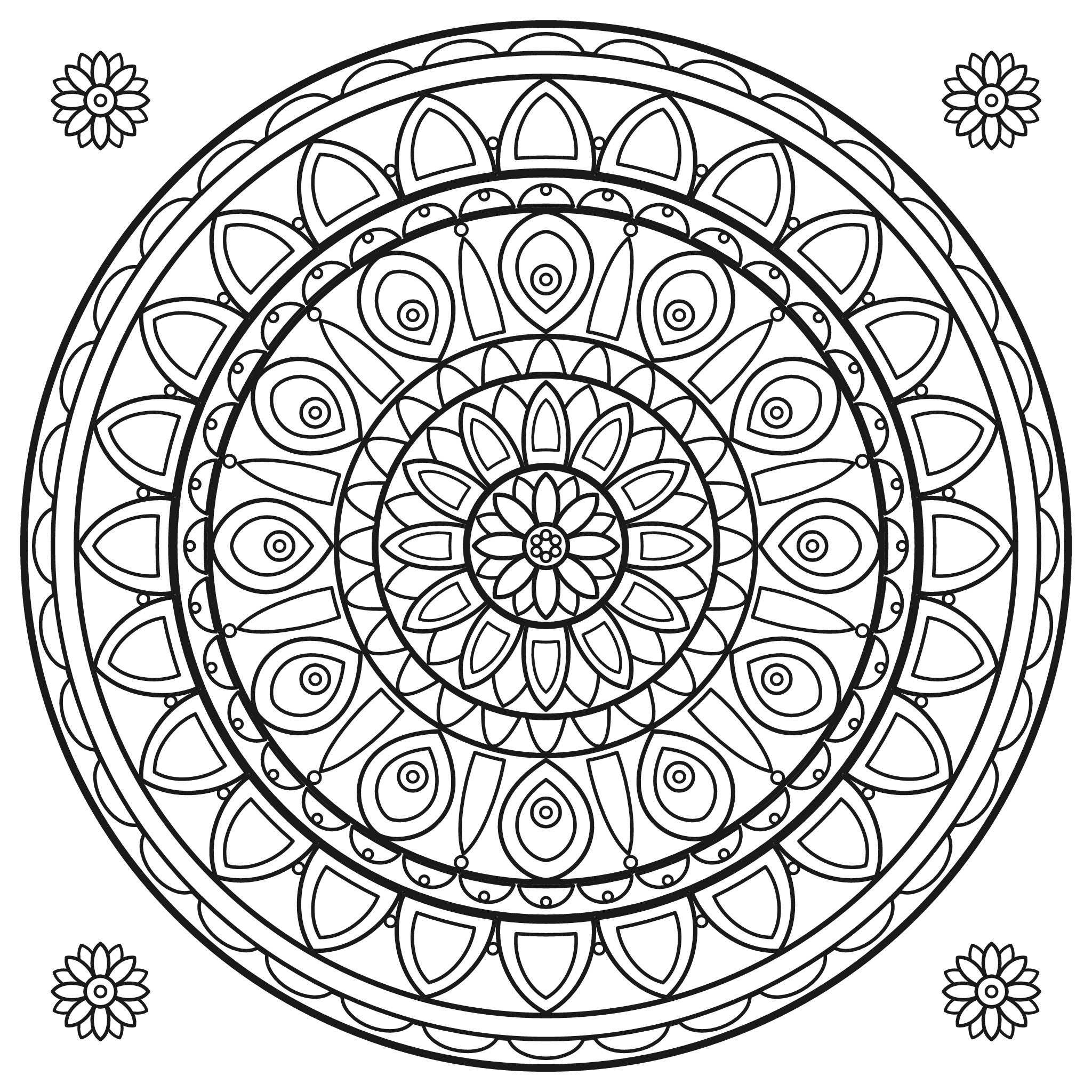 Mandala coloring page — printable black-and-white line art to color online