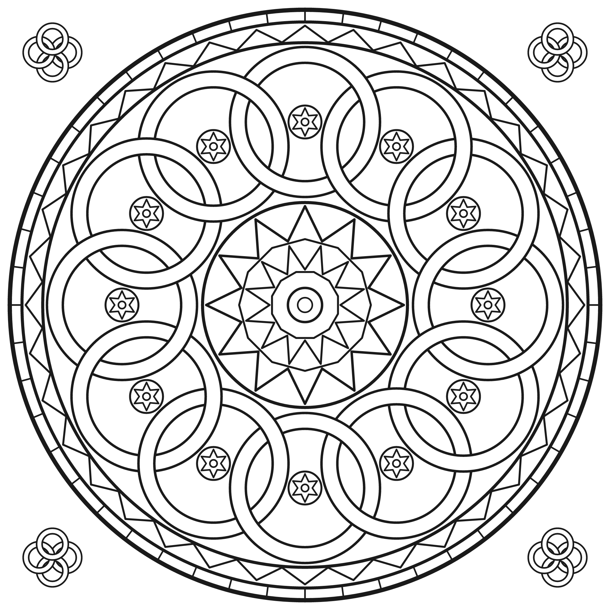 Woven Mandala coloring page — printable black-and-white line art to color online